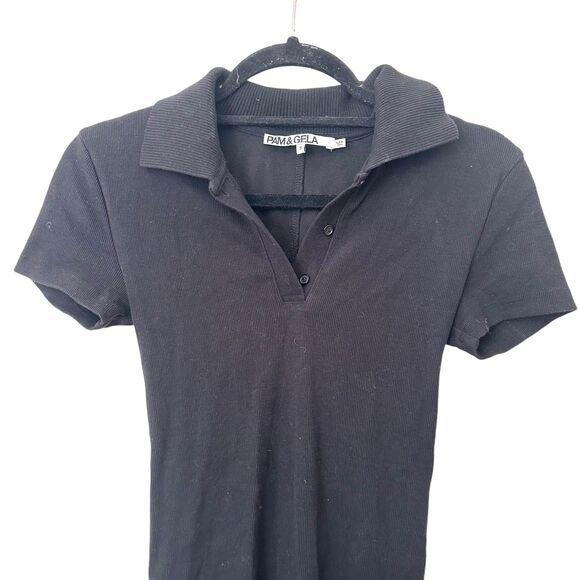 PAM & GELA Polo Ribbed Mini Dress Black Small - Picture 5 of 7